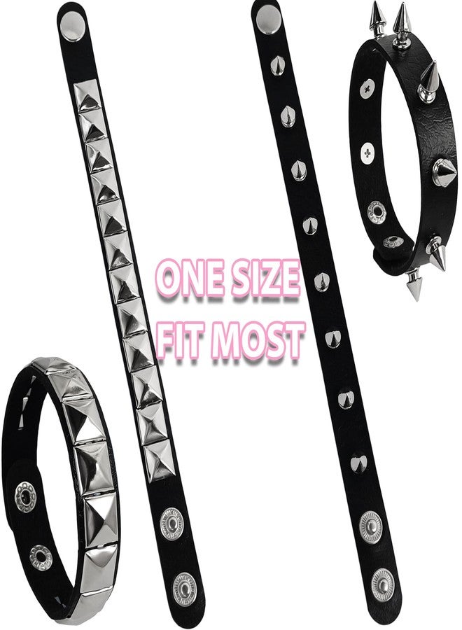 EaciTown 4 Pcs Punk Bracelet Spike Cuff Wrap Bracelets Fanux Leather Wristband Stud Gothic Bracelet Halloween Dress up Bracelets (black) - Image 3